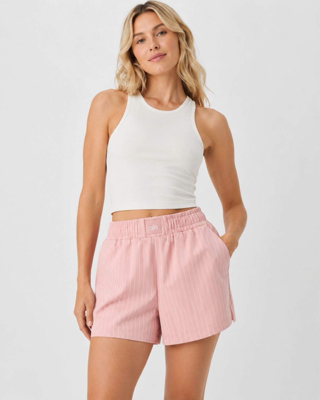 Alo Pinstripe Shorts Pink Quartz