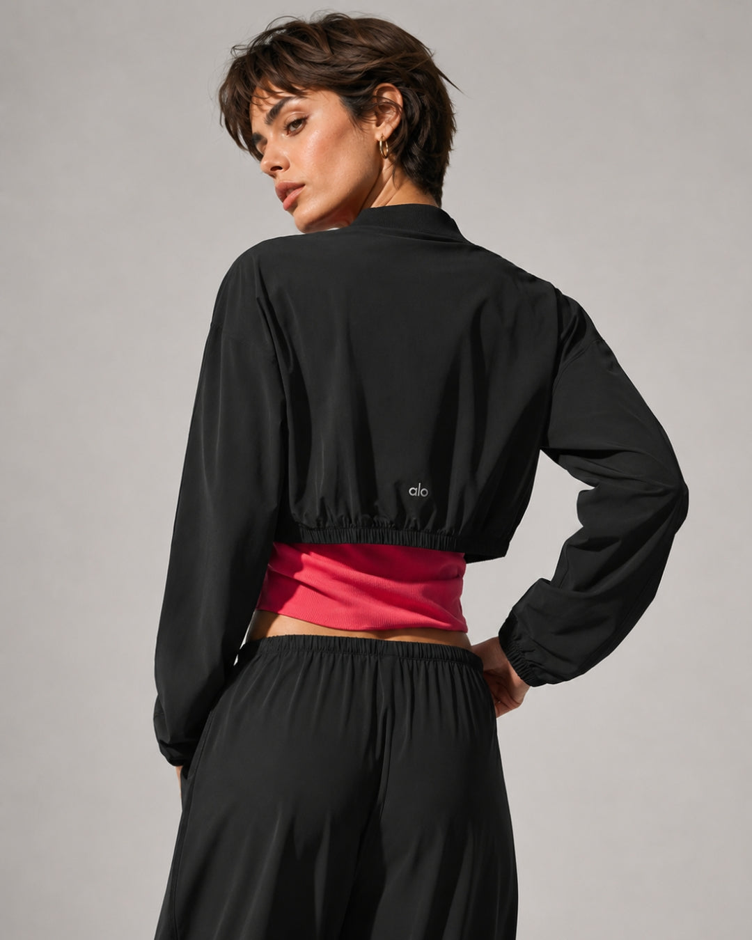 Alo Cropped Breezy Full-Zip Cover Up Black