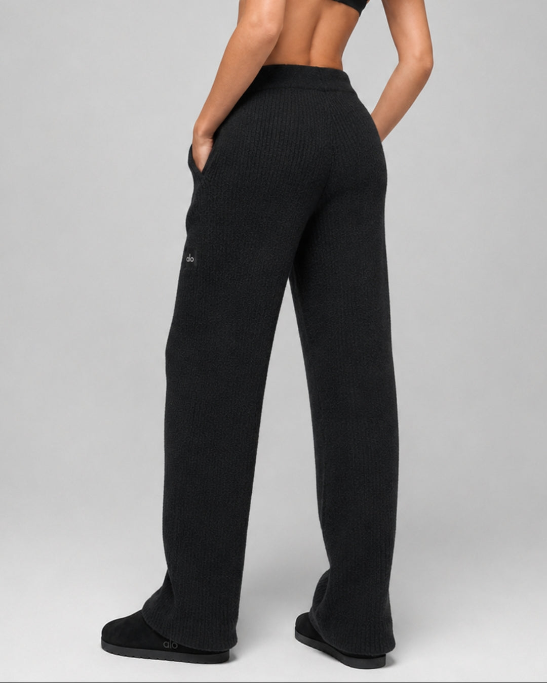 Alo Snuggle Up Sweater High-Waist Wide Leg Pant Black