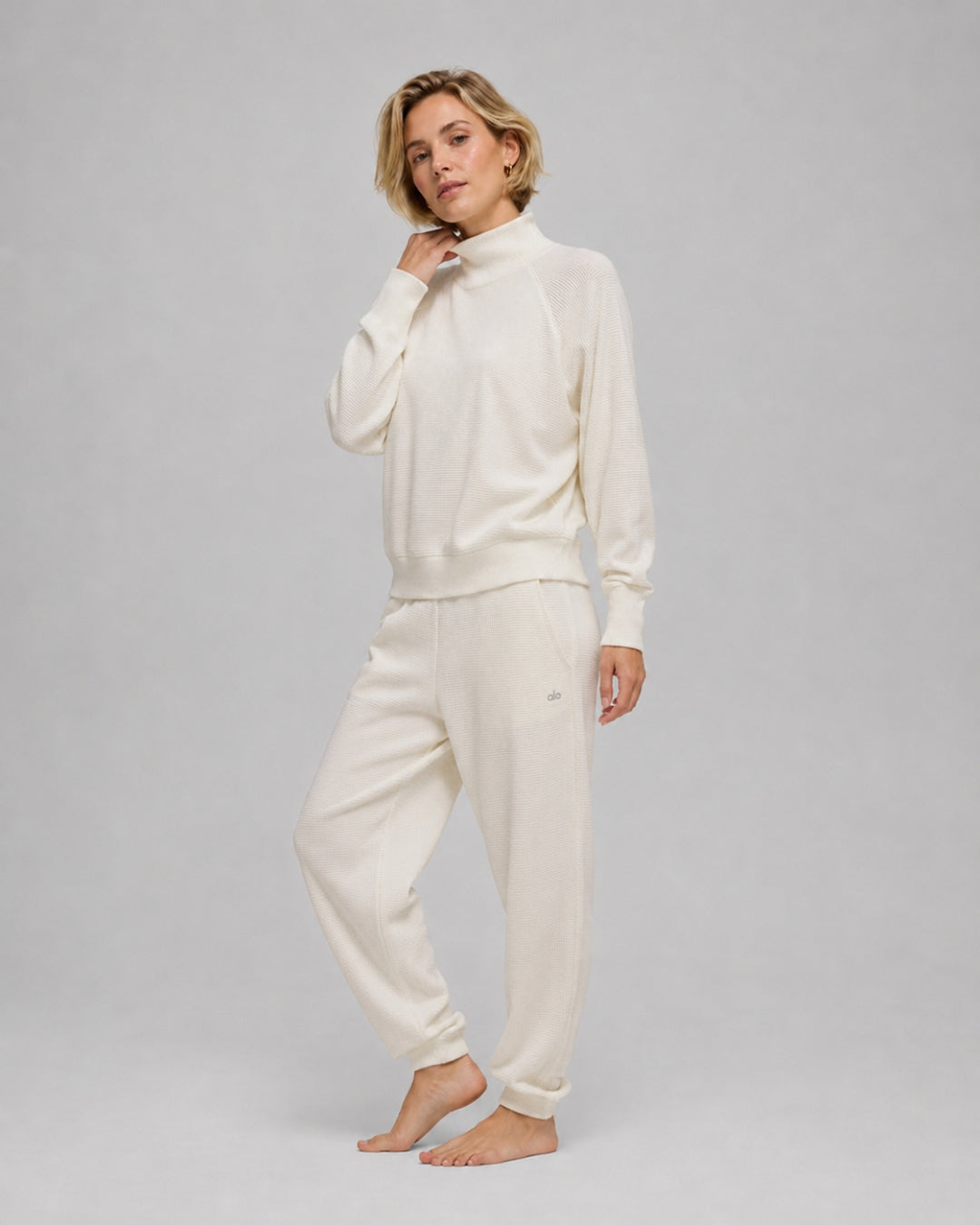 Alo Waffle Weekend Escape Mock Neck Long Sleeve