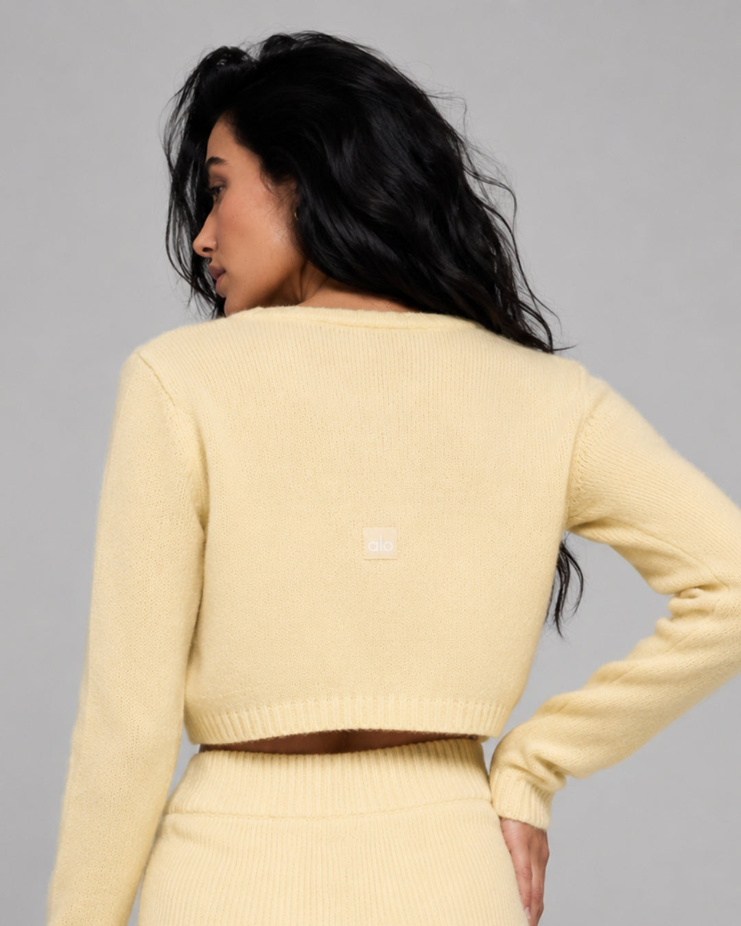 Alo Wool Cashmere New Class Cropped Cardigan Candlelight Yellow