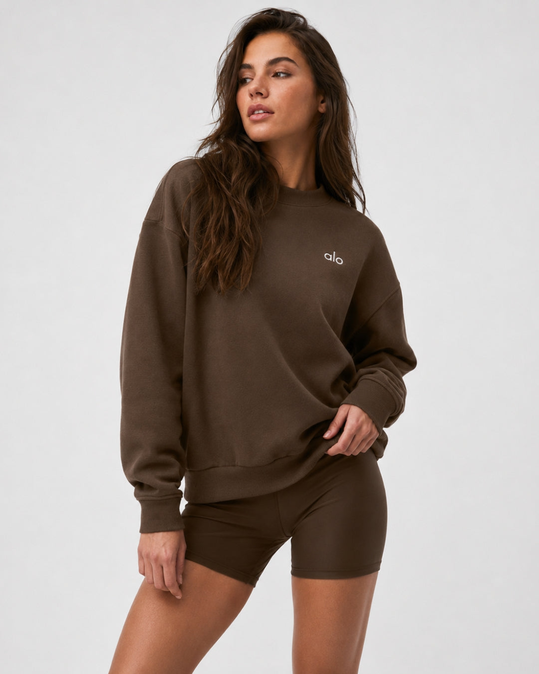 Alo Accolade Crew Neck Pullover Espresso