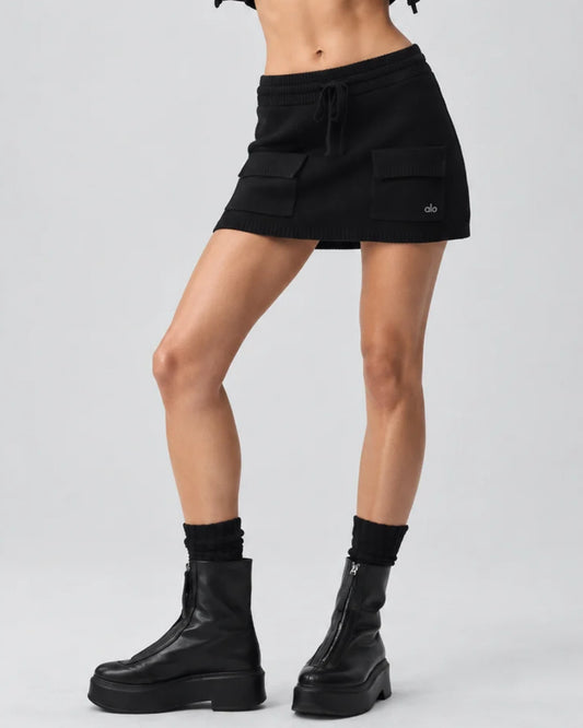 Alo Scholar Knit Cargo Skirt Black