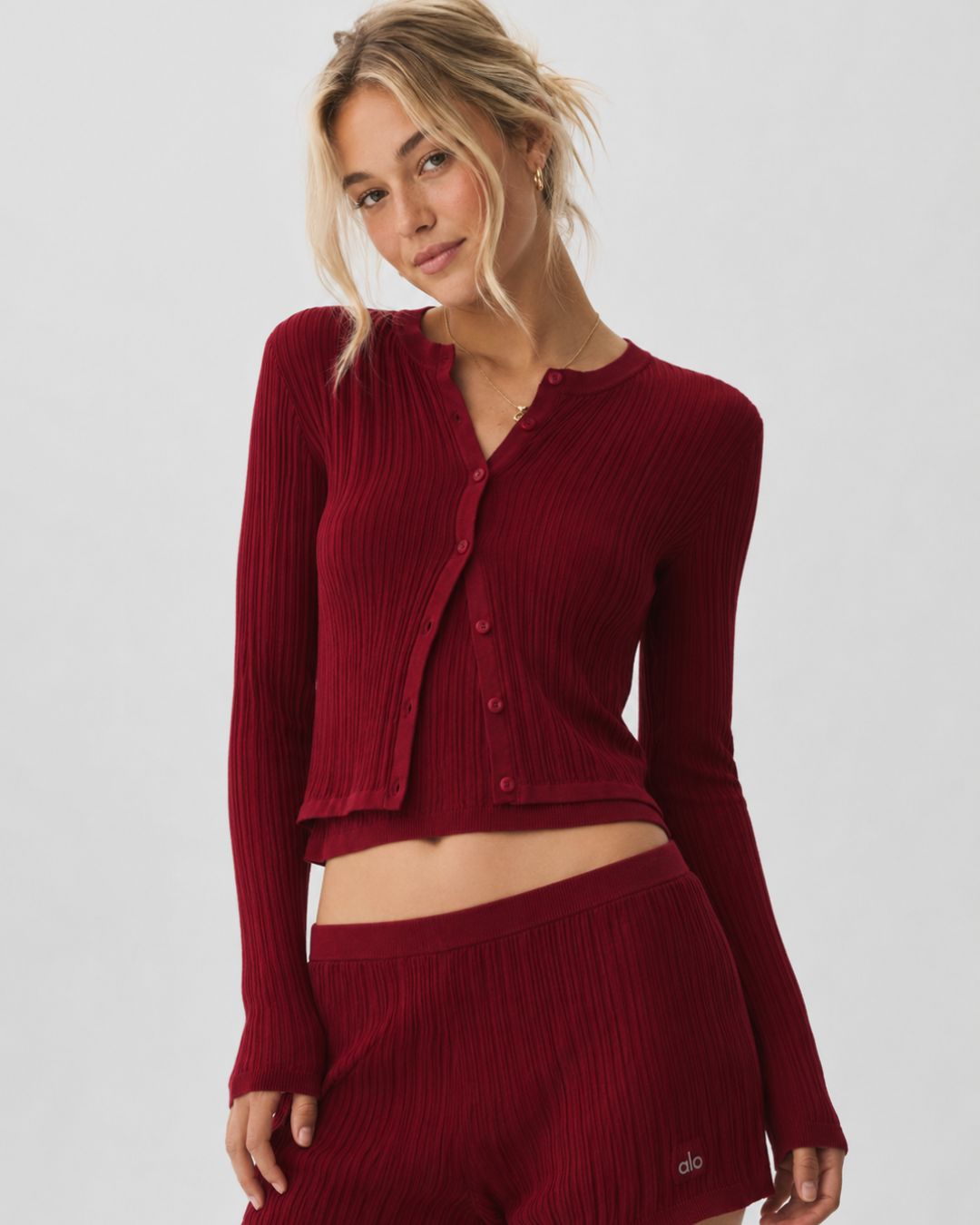 Alo Sweater Sunlit Cardigan Summer Romance Red