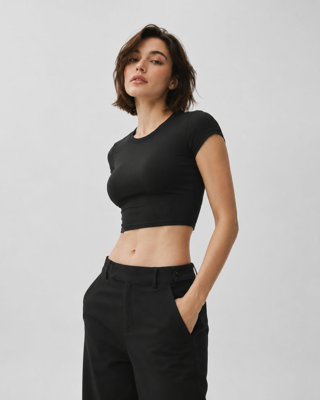 Alo Alosoft Crop Finesse Short Sleeve Black