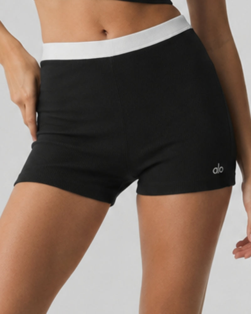 Alo Goddess Ribbed High-Waist First Pick Short Black