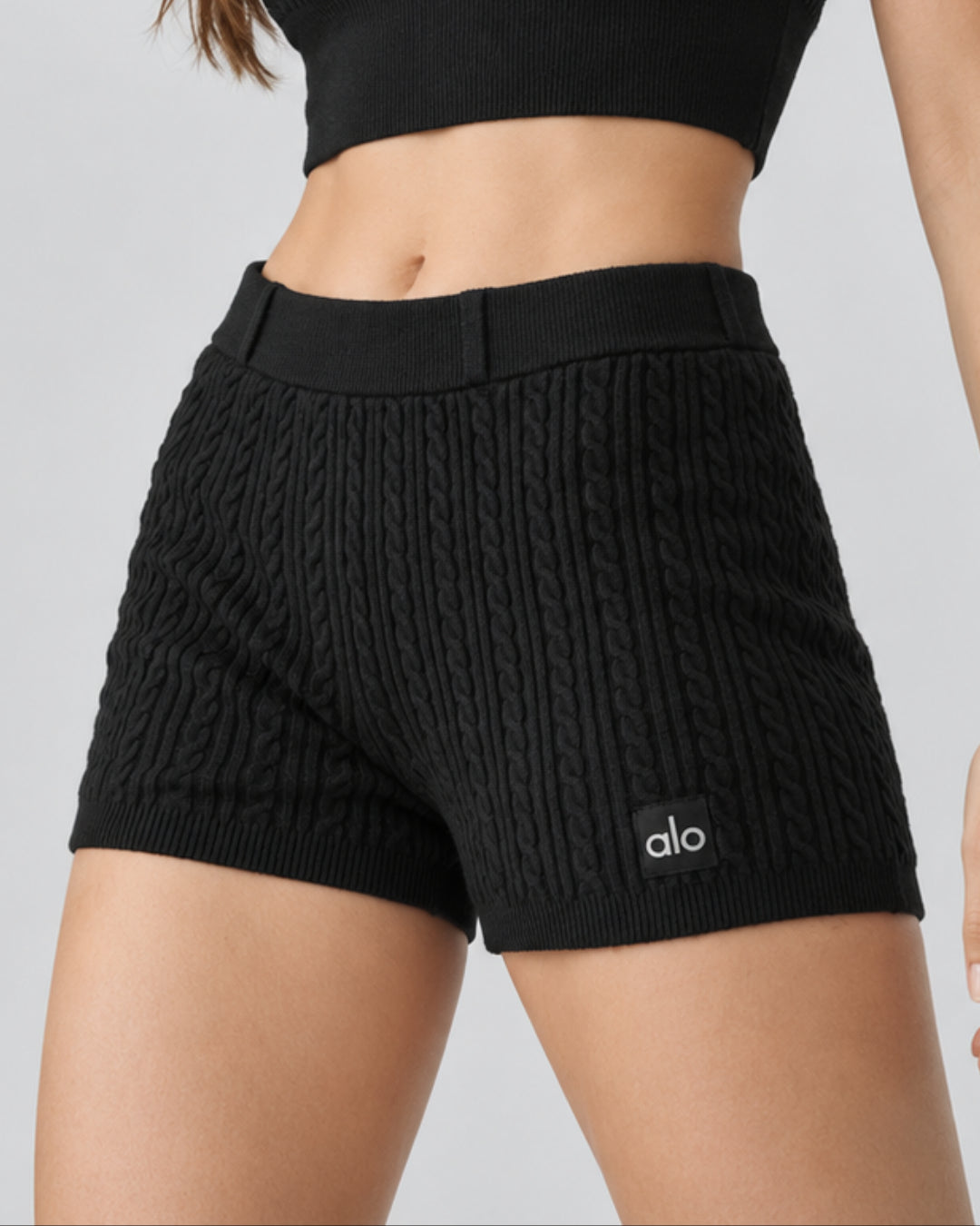 Alo Mini Cable High-Waist Sweater Short Black