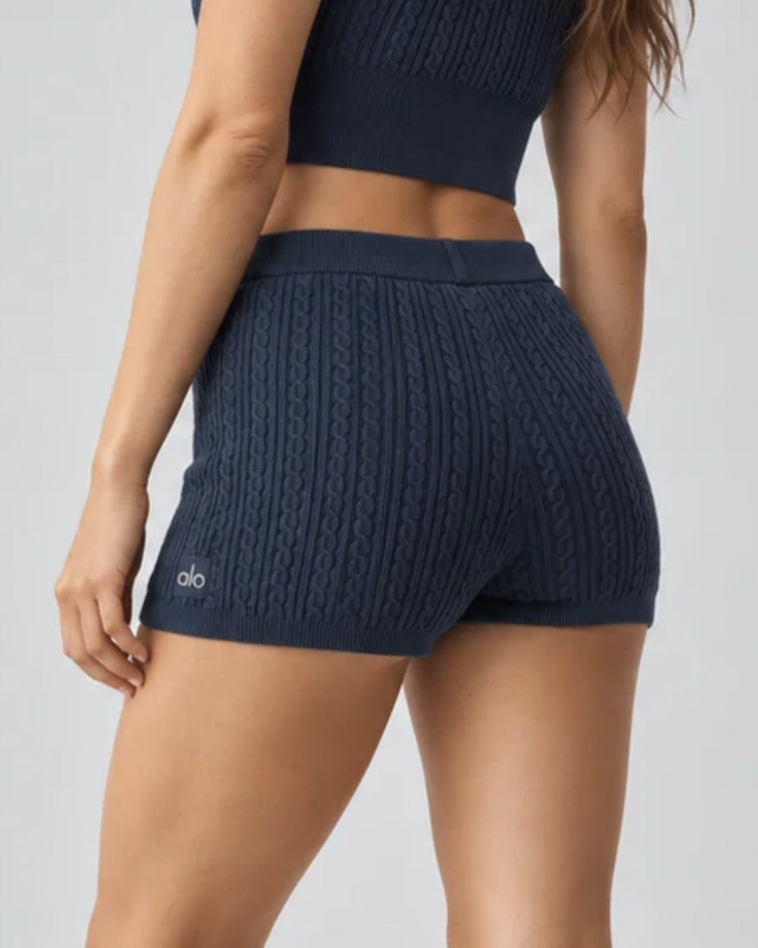 Alo Mini Cable High-Waist Sweater Short Navy