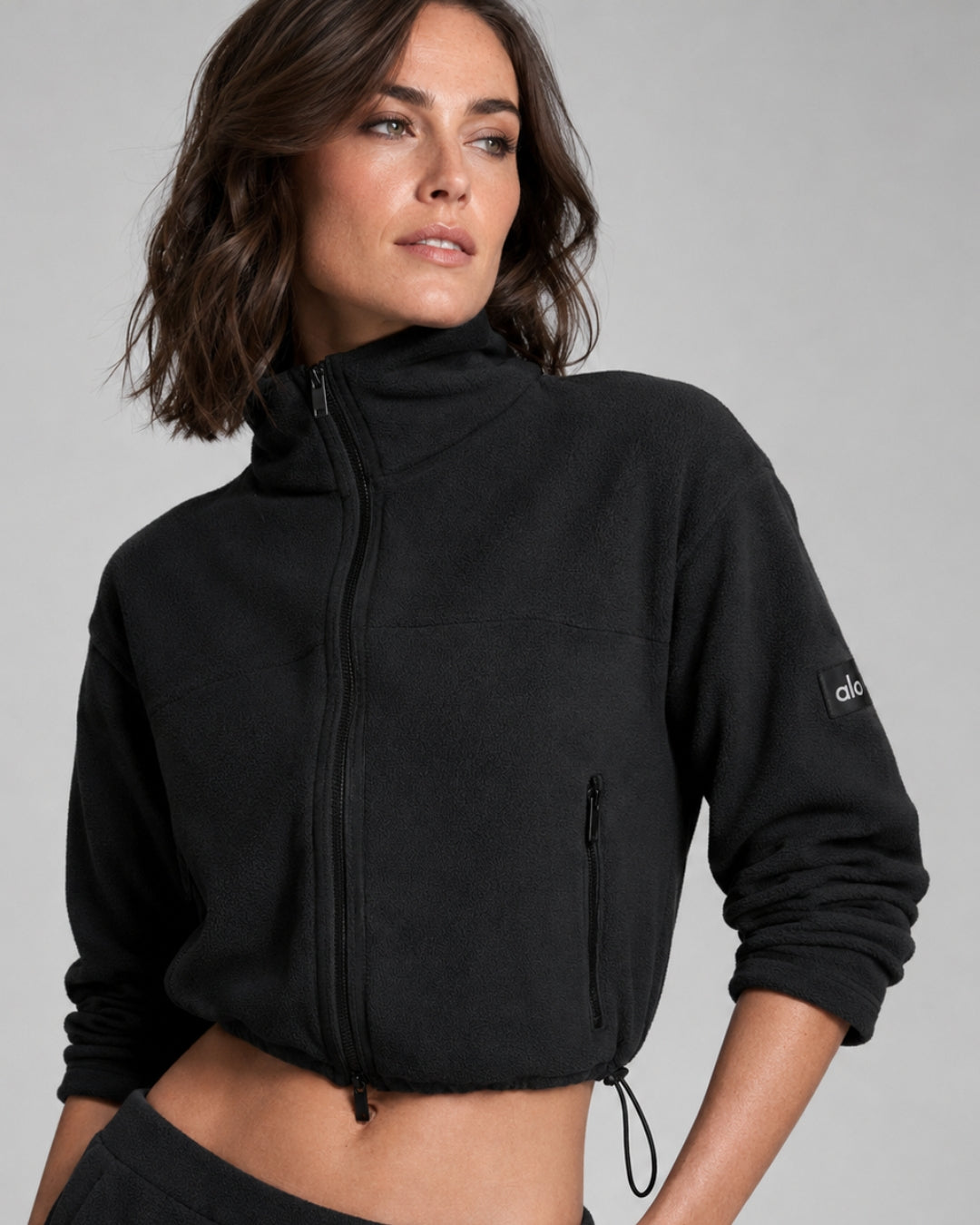 Alo Polar Fleece Retreat Cropped Jacket Black