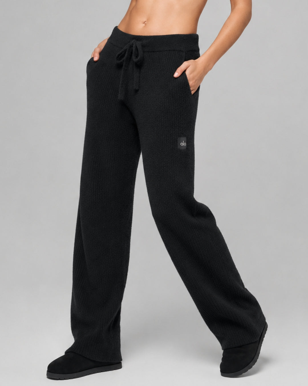 Alo Snuggle Up Sweater High-Waist Wide Leg Pant Black