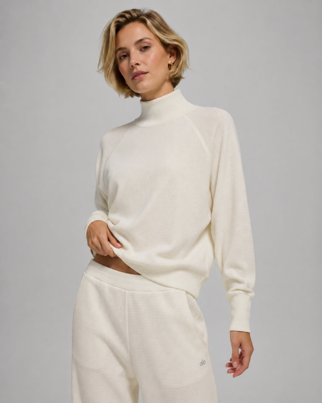 Alo Waffle Weekend Escape Mock Neck Long Sleeve