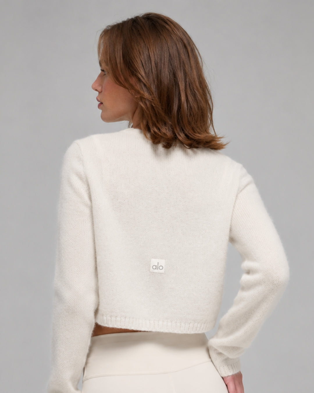 Alo Wool Cashmere New Class Cropped Cardigan Ivory