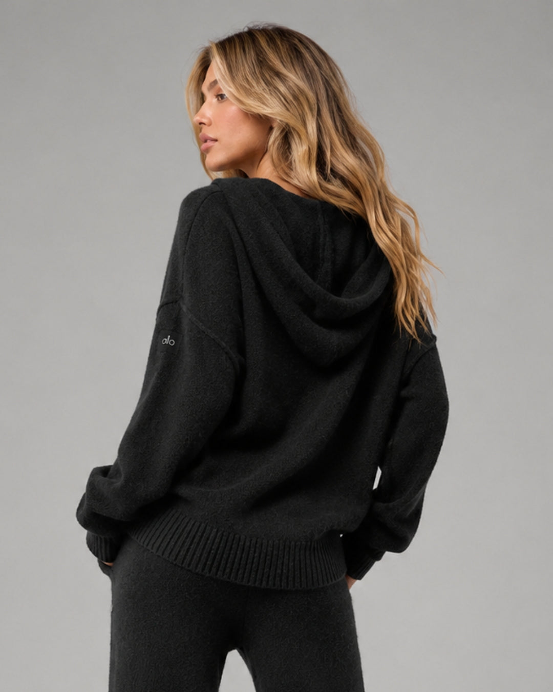 Alo Wool Cashmere New Class Full Zip Hoodie Black